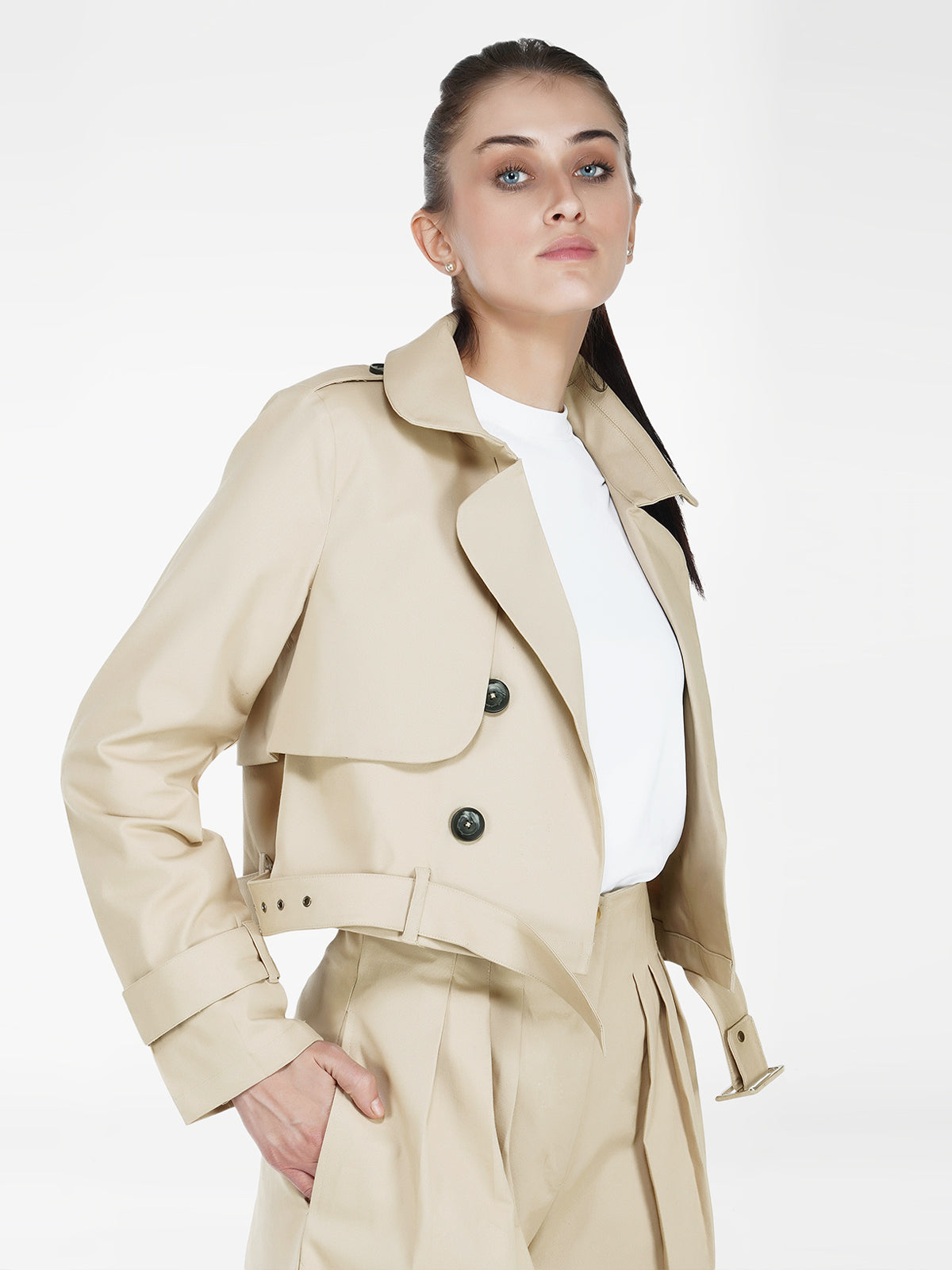 Cropped Trench Coat in Camel Color