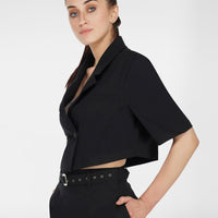 Copy of Double Breasted Cropped Blazer Top in Black