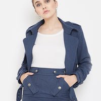 Blue Cropped Trench Coat
