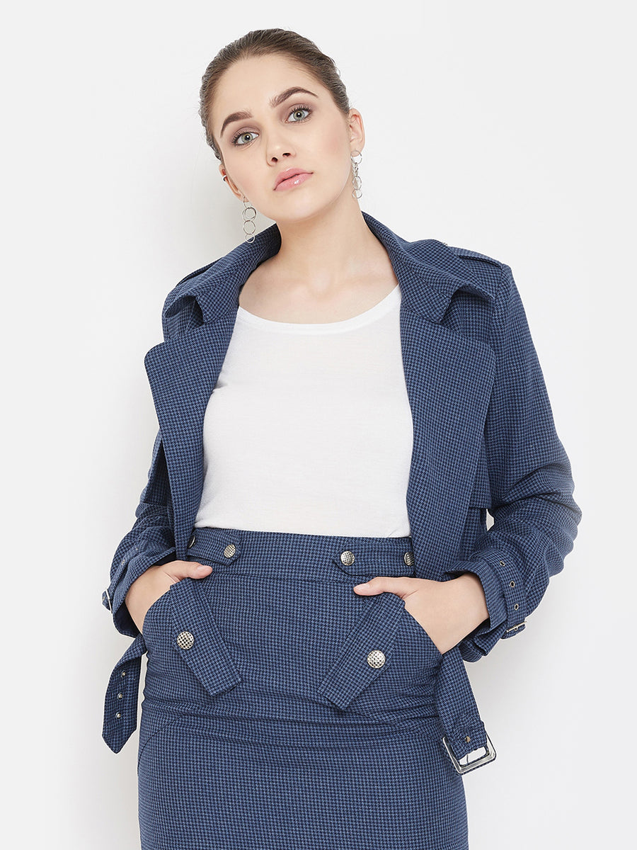 Blue Cropped Trench Coat
