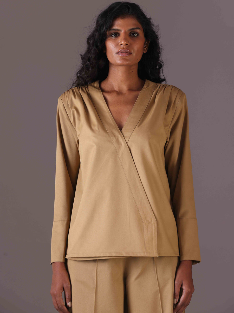 Ani Wrap style top in Camel Color