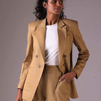 Camilla Double Breasted Blazer in Camel color