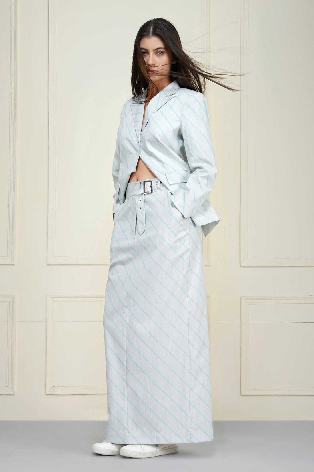 Pre-Order Ash Grey Striped Midi Skirt