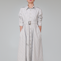 Pre-Order Ash Grey Striped Long Shirt Dress