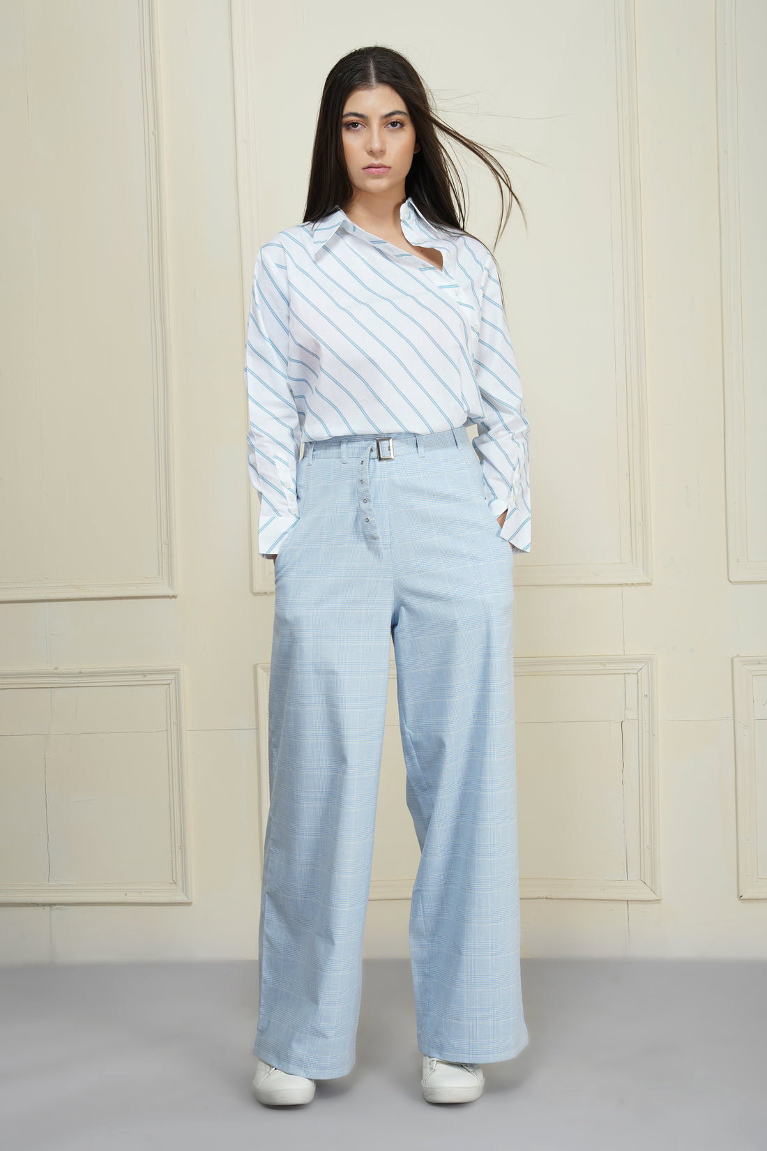 Pre-Order Powder Blue Self Check Trouser