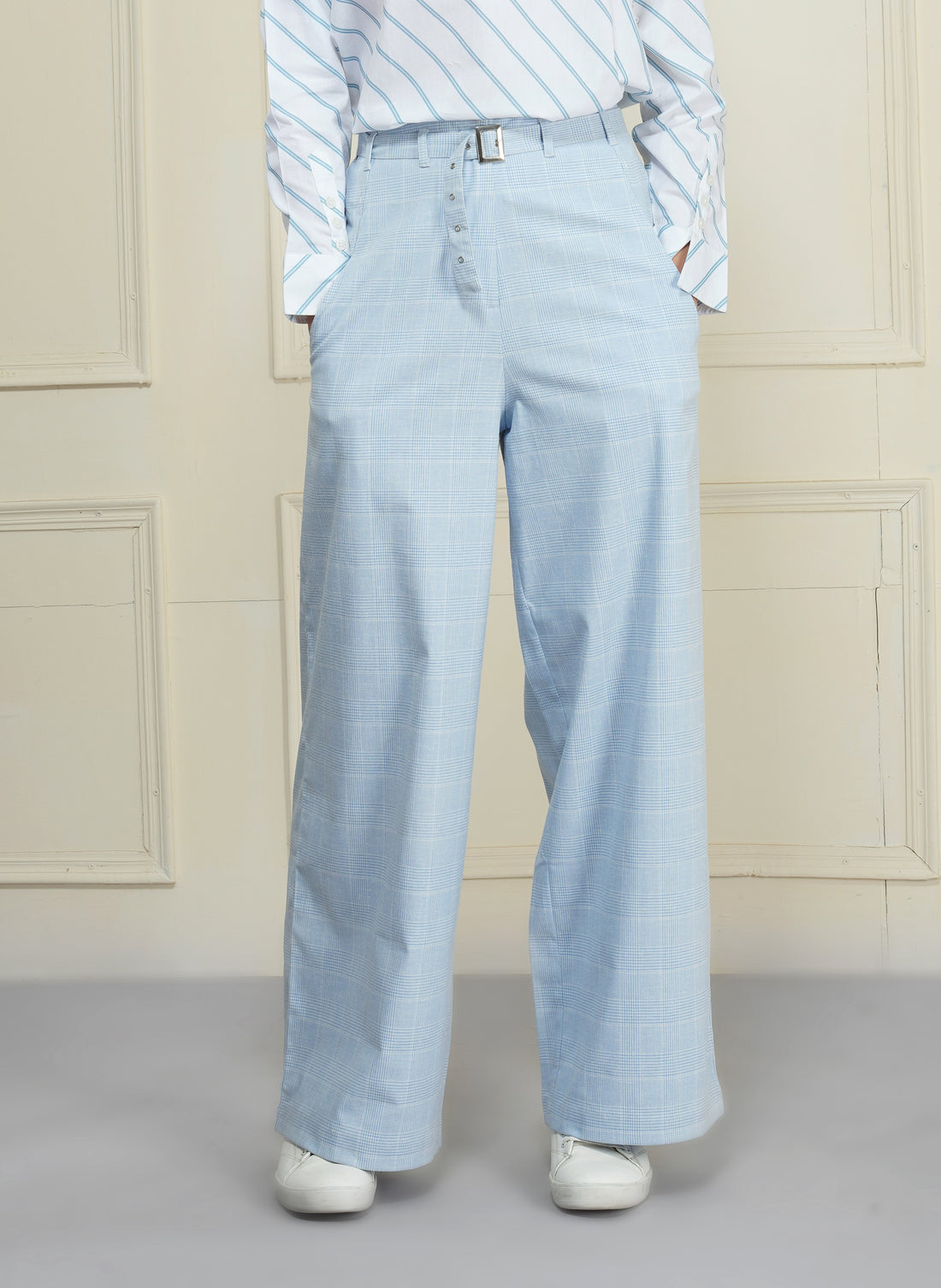 Pre-Order Powder Blue Self Check Trouser