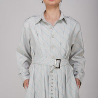 Pre-Order Ash Grey Striped Long Shirt Dress