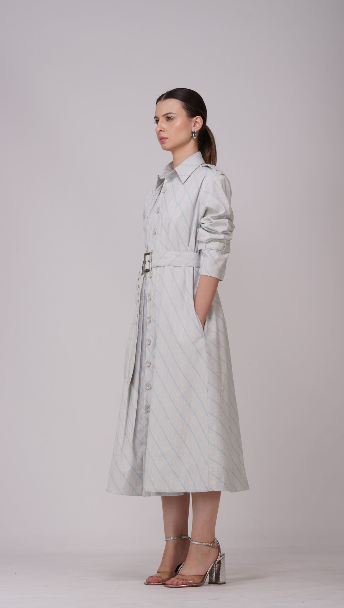 Pre-Order Ash Grey Striped Long Shirt Dress