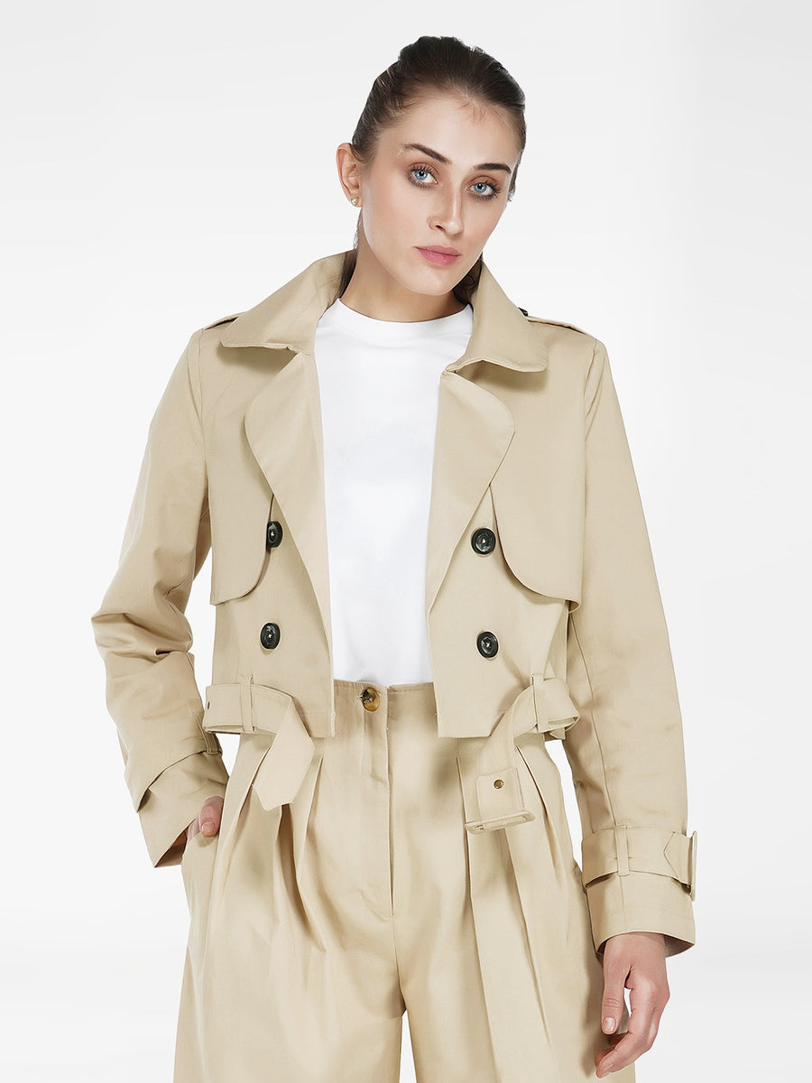 Cropped Trench Coat in Camel Color